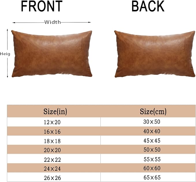 12X20 Inch Brown Faux Leather Throw Pillow Covers Set of 2 Modern Farmhouse Solid Outdoor Lumbar Boho Cognac Pillow Covers for Room Couch Living Bedroom Bed Sofa Decorative