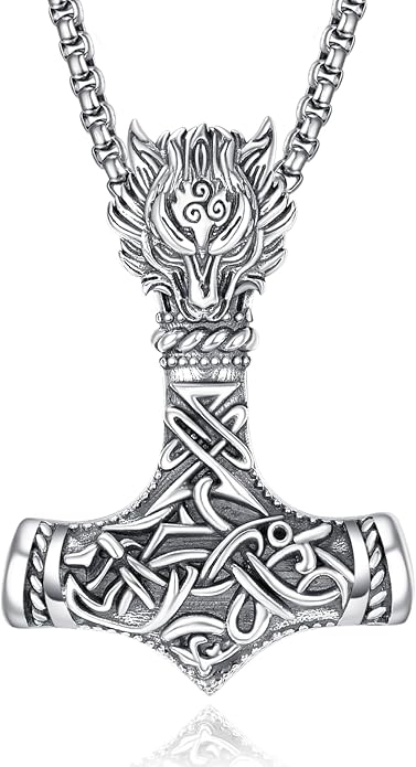 ADMETUS 925 Sterling Silver Thor Hammer Necklace Viking Mjolnir Pendant Jewelry Gifts for Men with 2.5mm 22"+2" Rolo Chain