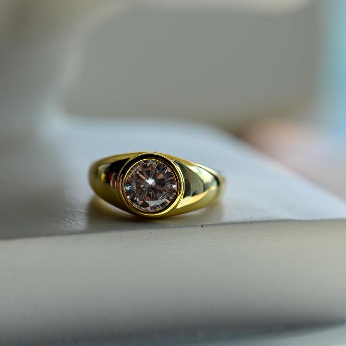 Women's Wide Band Round-Cut 2 Carat CZ Ring | Large Gold Chunky Bezel Halo Statement Ring