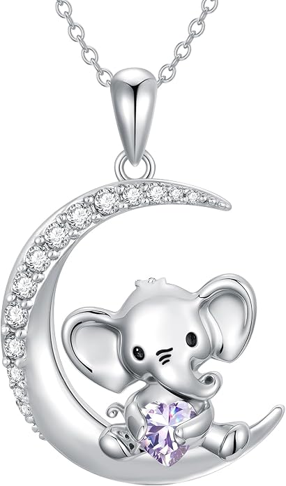PROESS Animal Birthstone Necklace 925 Sterling Silver Otter/Axolotl/Hippo/Elephant/Dachshund/Monkey/Red Panda Pendant Necklace Animal Birthstone Jewelry Gifts for Women