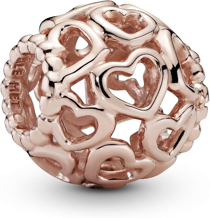PANDORA Hearts All Over Charm - Compatible with PANDORA Moments - 14k Rose Gold-Plated - Gift for Her - Jewelry for Women with Gift Box