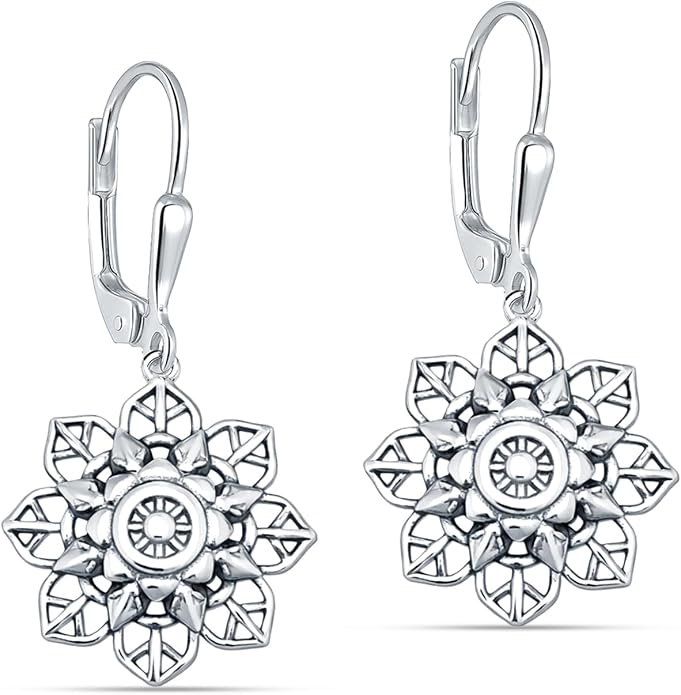 LeCalla 925 Sterling Silver Antique Earrings for Women | Filigree Leverback Dangle Earring | Drop Dangle Earrings for Women | Oxidized Silver Jewelry for Her Mom Wife