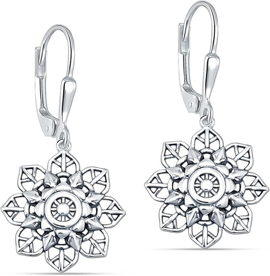 LeCalla 925 Sterling Silver Antique Earrings for Women | Filigree Leverback Dangle Earring | Drop Dangle Earrings for Women | Oxidized Silver Jewelry for Her Mom Wife