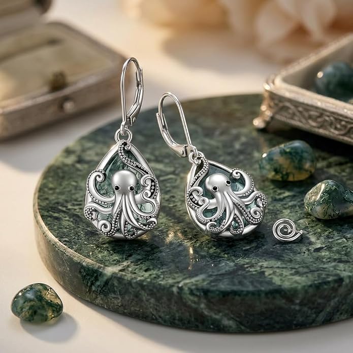 Octopus Earrings for Women Octopus Tentacle Earrings Sterling Silver Ocean Kraken Sea Animal Drop Dangle Jewelry Gift