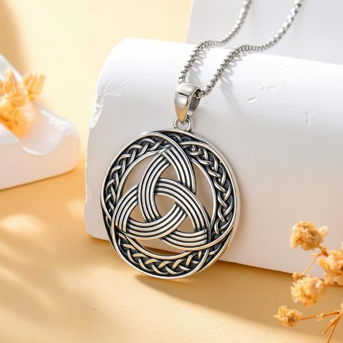 Celtic Necklace for men Sterling Silver Celtic Knot Triquetra Triangle Trinity Necklace Gift for Men