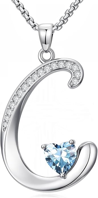 Birthday Gifts for Women Alphabet A to Z Initial Birthstone Pendant Necklaces for Women - 18k White Gold Plated Personalized Name Jewelry Anniversary Graduation Gifts for Wife Her Daughter Girlfriend(with Gift Box)