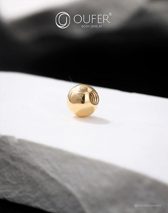 OUFER 14K Solid Gold Clea CZ Replacement Ball Externally Threaded for Belly Button Rings