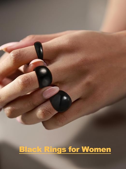 U7 Chunky Gold Dome Rings for Women, Stainless Steel/18KGold Plated/Black Statement Ring Non Tarnish Women Rings, Size 7-12