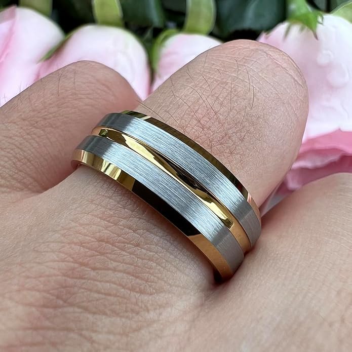TUTISS 6mm 8mm Silver/Black/Blue/Gunmetal/Gold/Rose Gold Tungsten Rings for Men Women Fashion Engagement Wedding Bands Matte Finish Beveled Edges Comfort Fit