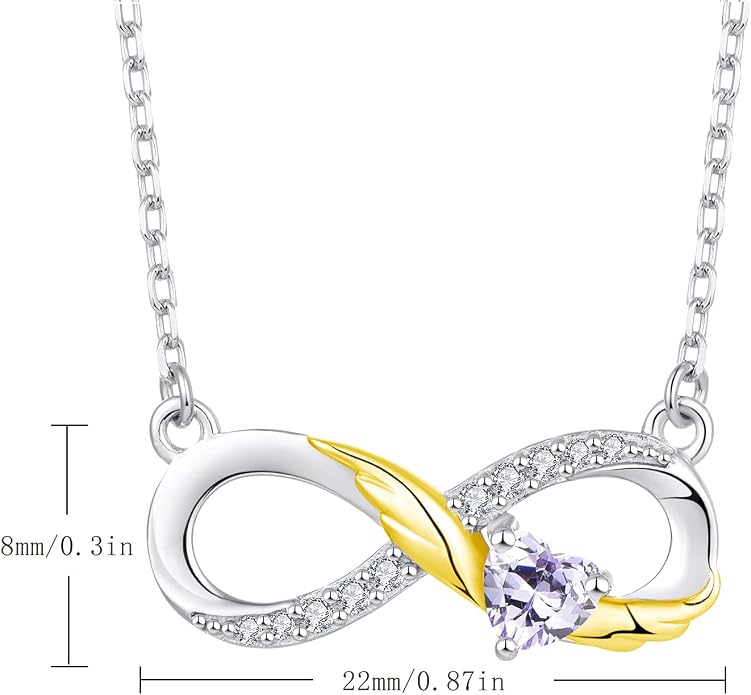 STARCHENIE Infinity Necklace 925 Sterling Silver Angel Wings Heart Birthstone Necklace for Women