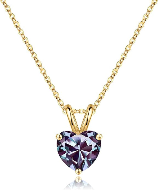 SMILEST Dainty Heart Birthstone Necklace for Women, 925 Sterling Silver Necklace Sparkling Heart Pendant, Anniversary Birthday Gifts for Women Mom Wife Daughter Girlfriend Grandma