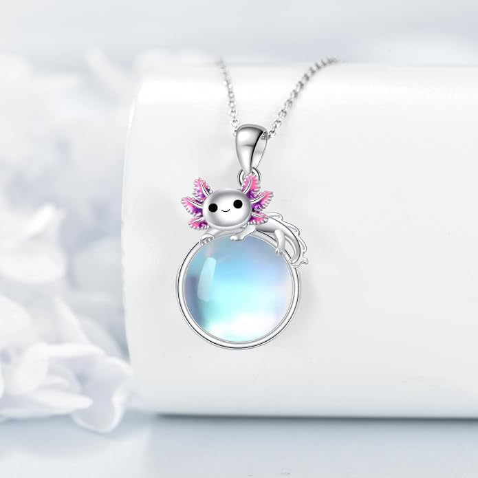 Birthstone Axolotl Necklace Sterling Silver Axolotl Pendant Cubic Zirconia Jewelry Birthday Gifts for Women Men