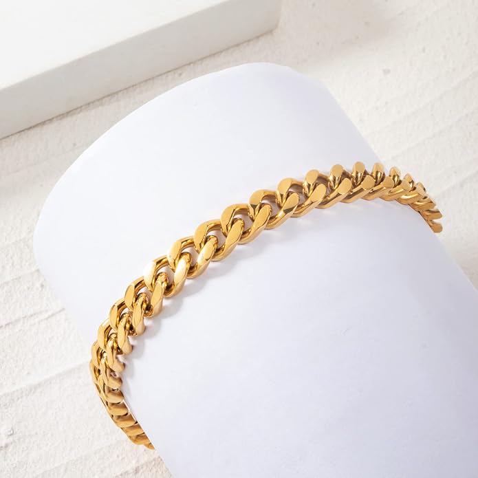 Stainless Steel 8mm Cuban Link Bracelet for Men/Women/Boy,Silver/18K Gold Plated 7/8/9 inch Fashion HIP HOP Jewelry Bracelet for Gifts