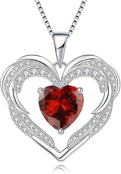 Heart Necklaces for Women Mother's day Gifts, Birthstone 925 Sterling Silver Angel Wings Love Pendant Necklaces for Women, Jewelry Gifts for Wife, Anniversary, Birthday