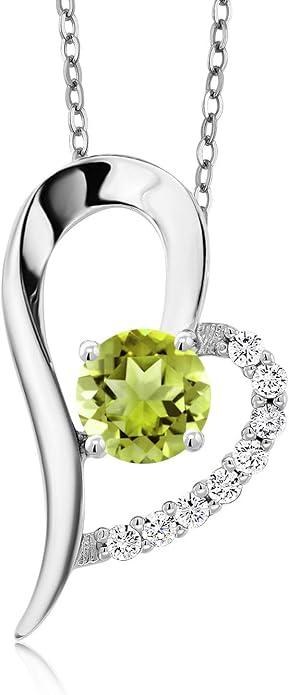Gem Stone King Heart Shape Pendant Necklace For Women | 925 Sterling Silver | 6MM Round Gemstone Birthstone | Heart Necklace For Women | With 18 Inch Silver Chain
