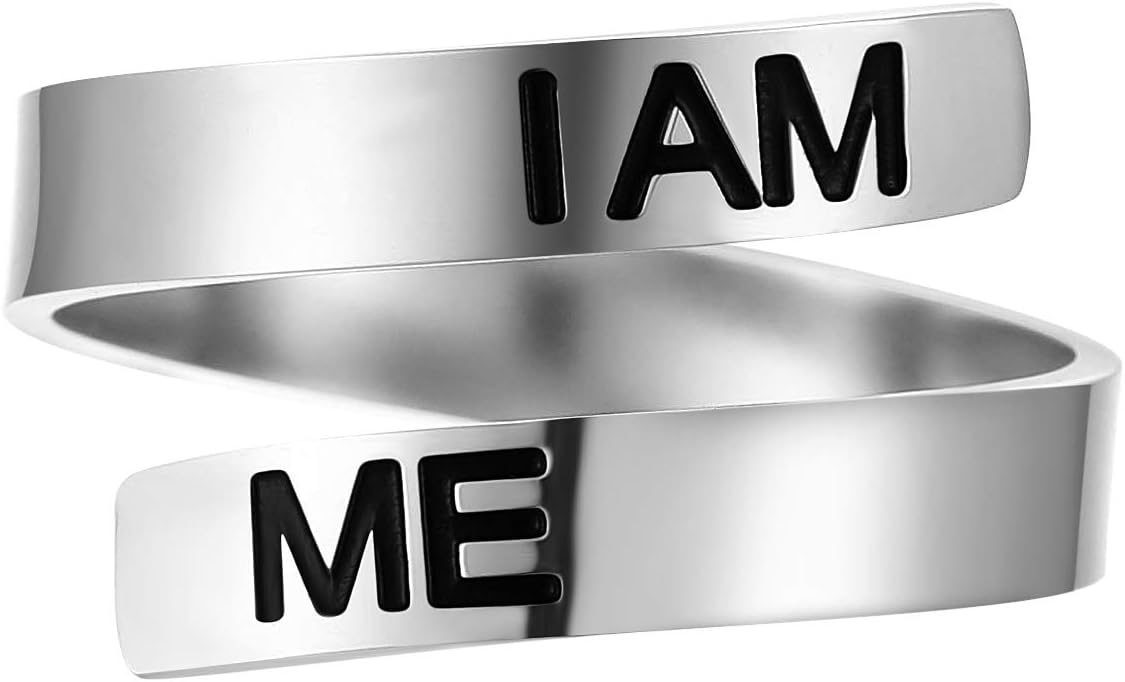 ZRAY Silver Keep Going Ring Inspirational Jewelry Stainless Steel Engraving Size Adjustable Personality Encouragement Gift for Women Teens Girls