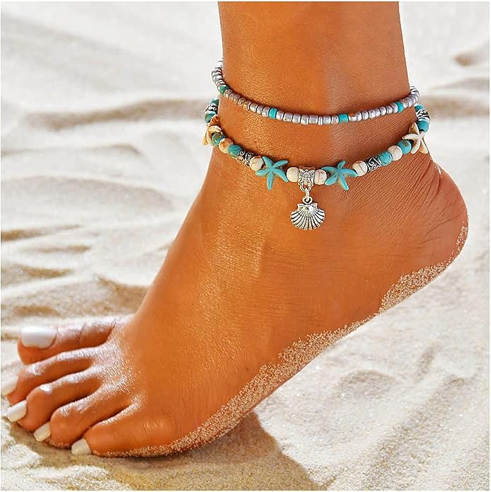 Suyi 5pcs Ankle Bracelets for Women Layered Beach Adjustable Anklets Boho Chain Anklet Foot Jewelry