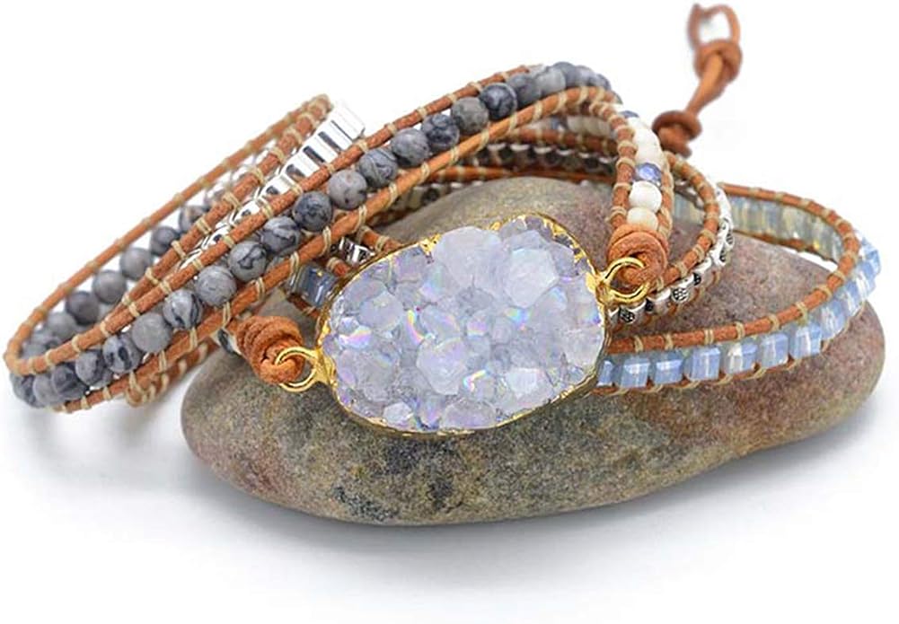 Boho Wrap Bracelet for Women, Handmade Natural Imperial Jasper Multi-Layer Stone Beaded Bracelet, Bohemian Healing Crystal Stone Jewelry Gifts