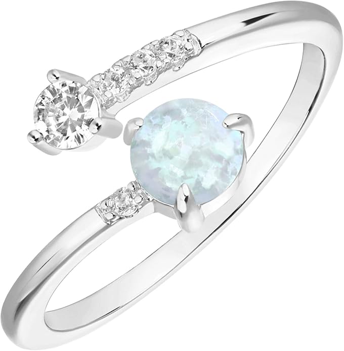 PAVOI 14K Gold Plated Created Opal Rings - Stacking Rings for Women