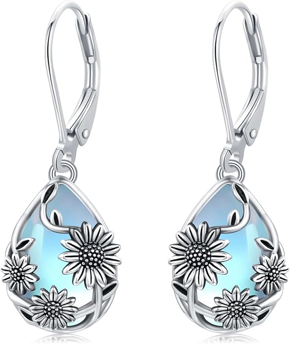 Flower Earrings 925 Sterling Silver Flower Teardrop Leverback Dangle Earrings Jewelry Gifts for Women Girls