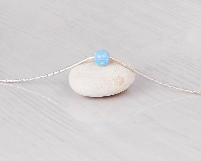 Opal Bead Choker Necklace – Rose and Gold Filled or Sterling Silver, Blue or White Opal Ball, Dainty Minimalist Jewelry 13.5"-16.5"