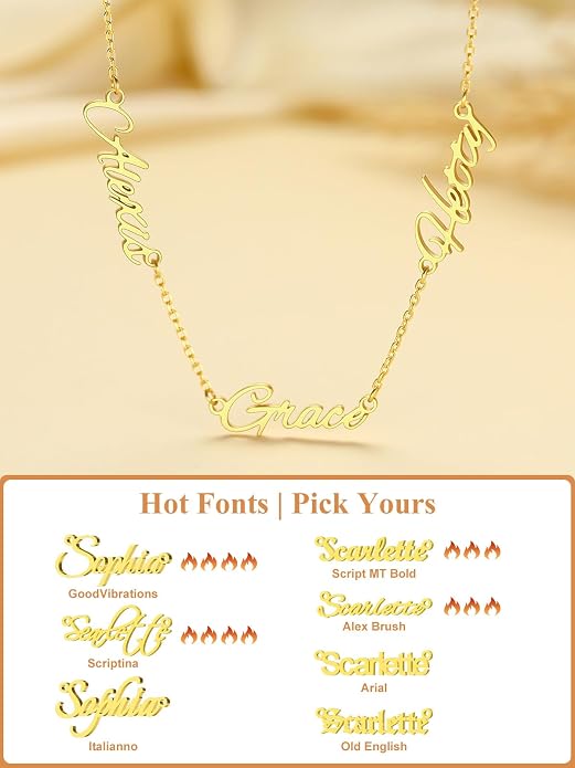 Custom4U Custom Name Necklace for Women, Personalized 1-5 Name Necklace, Sterling Silver/Stainless Steel 14K Gold Plated Nameplate Necklaces, Gift for Mom Wife Anniversary Birthday with Box