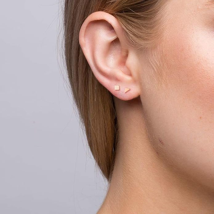 EPIRORA Sterling Silver Stud Earrings for Women Men- 4 Pairs of Hypoallergenic Simple Geometric Small Stud Earring Set Tiny Circle Triangle Square Bar Stud Earrings Mini Cartilage Tragus Earrings