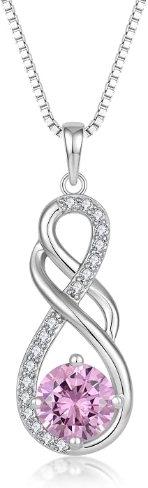 Gemstone Infinity Pendant Necklaces for Women, S925 Sterling Silver Round cut Zircon Necklace Birthstone Jewelry Gift for Her