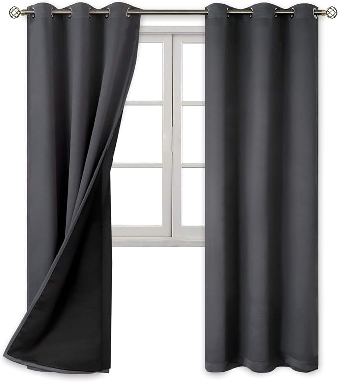 BGment Thermal Insulated 100% Blackout Curtains for Bedroom with Black Liner, Double Layer Full Room Darkening Noise Reducing Grommet Curtain (42 x 84 Inch, Dark Grey, 2 Panels)