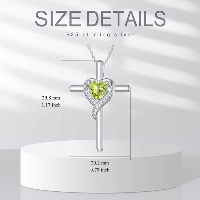 TOUPOP Birthstone Cross Necklace for Women 925 Sterling Silver Heart Cross Pendant Necklace Mothers Day Birthday Jewelry Gifts for Mom Wife Her