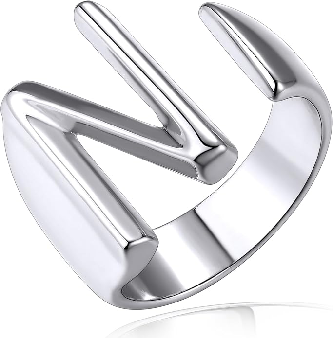 KeyStyle Bold Initial Letter Rings Adjustable, GoldChic Jewelry Women Gold Statement Ring Personalized Engraved Women’s Open Signet Ring for Party (Gold, White Gold, Black)