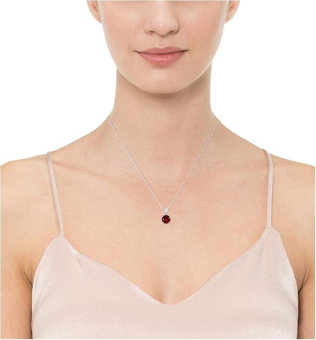 Amazon Essentials Sterling Silver Round Cut Birthstone Pendant Necklace 18"