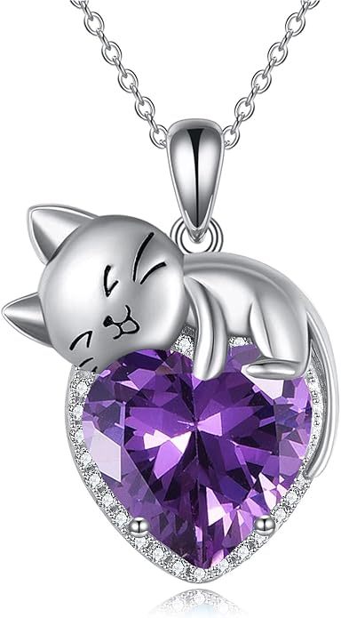 Cat Necklace Sterling Silver Cat Zircon Pendant Gothic Jewelry for Women Animal Lovers Gifts