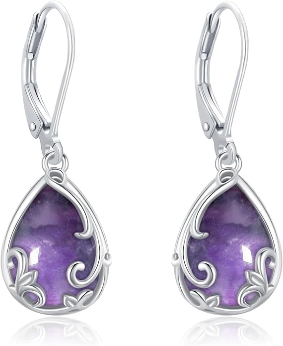 Dangle Earrings Sterling Silver Moonstone/Turquoise/CZ/Crystal Earrings for Women Tree of Life Animal Filigree Leverback Earrings Jewelry Gifts