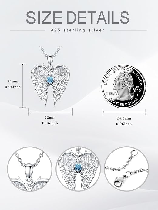 Dorunmo Guardian Angel Wing Pendant Birthstone Heart Necklace Birthday Jewelry Gifts for Women Mom Wife Daughter