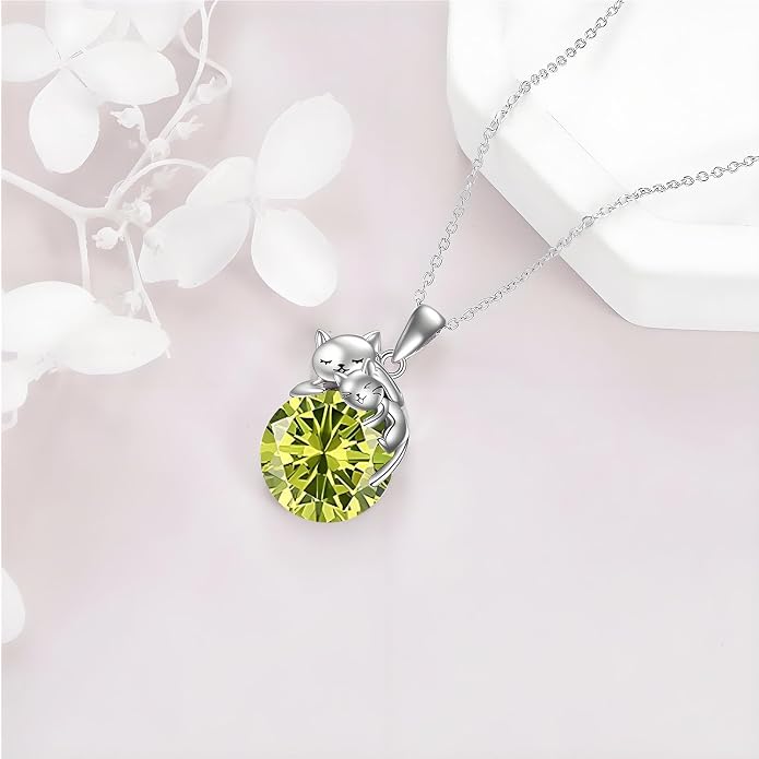 Cat Necklace Sterling Silver Cat Zircon Pendant Gothic Jewelry for Women Animal Lovers Gifts