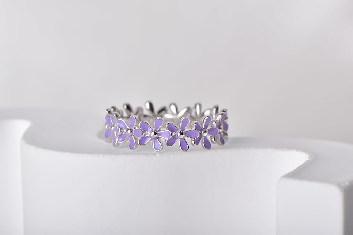 925 Sterling Silver Dainty Daisy Butterfly Paw Heart Eternity Rings Blue Flower Finger Rings for Women Stacking Promise Rings Gift Jewelry