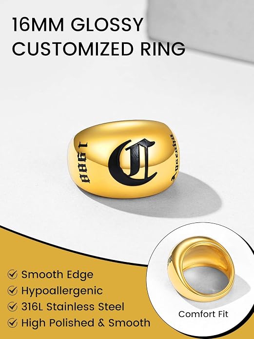 GOLDCHIC JEWELRY Chunky Dome Ring for Women, Stainless Steel Bold Stacking Croissant Statement Ring For Men (Size 7-12, Custom)