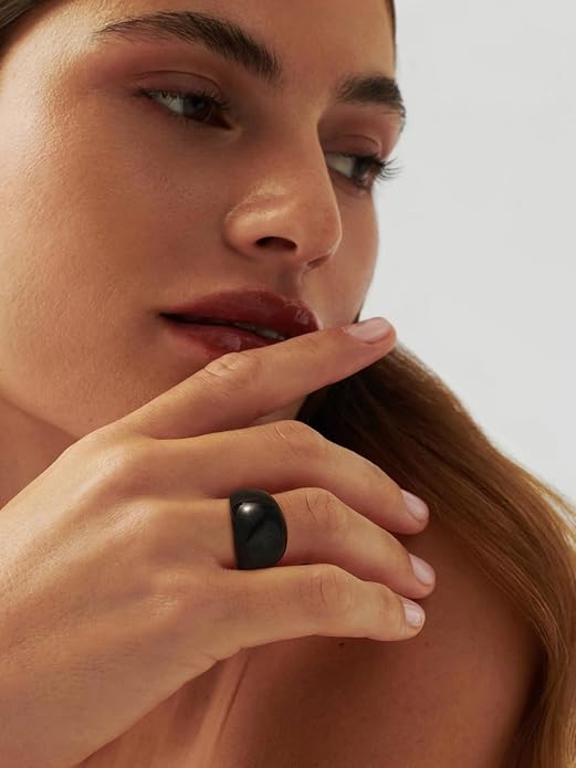U7 Chunky Gold Dome Rings for Women, Stainless Steel/18KGold Plated/Black Statement Ring Non Tarnish Women Rings, Size 7-12