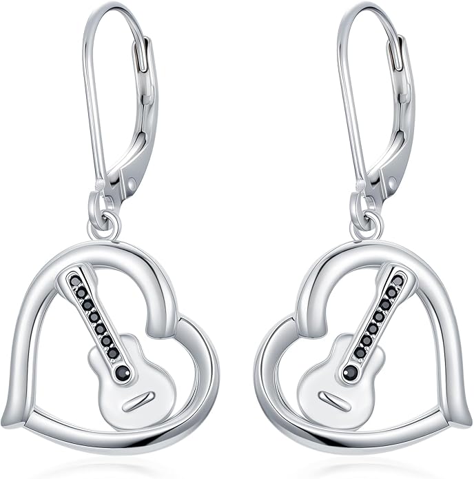 Midari Heart Dangle Earrings 925 Sterling Silver Leverback Drop Earrings Teacher Music Art Jewelry Gifts for Women Students Apple/Guitar/Palette/Note Design