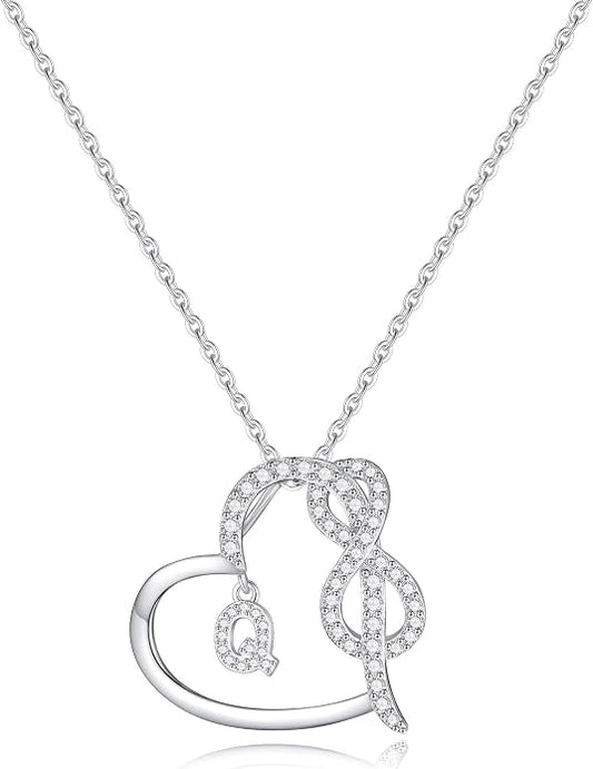 Infinity Heart Necklaces for Women, S925 Sterling Silver Initial Necklace Womens Jewelry Mothers Day Gifts Girls Valentines Gifts for Her Christmas Birthday Gifts for Women Mom Wife Girlfriend