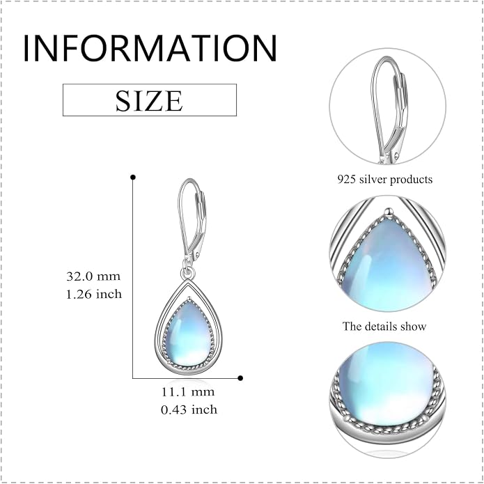 VONALA Dangle Earrings 925 Sterling Silver Opal Larimar Lapis Sapphire Turquoise Moss Agate Crystal Dangling Earrings Jewelry Gift for Women