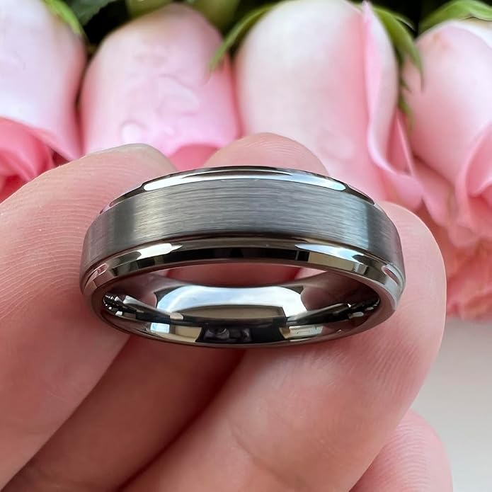 TUTISS 6mm 8mm Tungsten Rings for Men Women Fashion Engagement Wedding Bands Brushed Finish Stepped Beveled Edges Comfort Fit