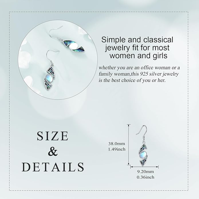 Abalone Shell Dangle Drop Earrings for Women 925 Sterling Silver Filigree Bohemian Earrings Jewelry Gift