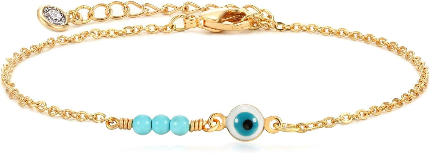 MTMY Evil Eye Bracelet for Women 14K Gold Plated Dainty Bracelets with Crystcal Adjustable Chain Cute Eye Bracelet Gold Jewelry for Her