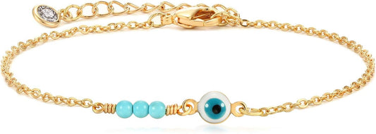 MTMY Evil Eye Bracelet for Women 14K Gold Plated Dainty Bracelets with Crystcal Adjustable Chain Cute Eye Bracelet Gold Jewelry for Her