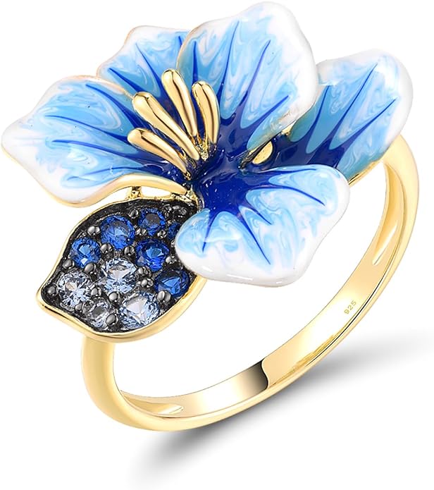 Santuzza 925 Sterling Silver Enamel Flower Statement Ring for Women