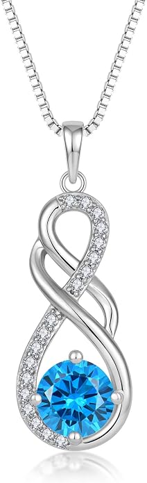 Gemstone Infinity Pendant Necklaces for Women, S925 Sterling Silver Round cut Zircon Necklace Birthstone Jewelry Gift for Her