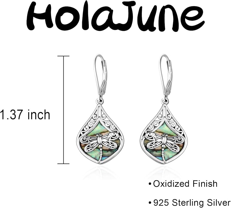 Sterling Silver Abalone Shell Filigree Dangle Drop Earrings Bohemia Jewelry Gift for Women Mother Mom