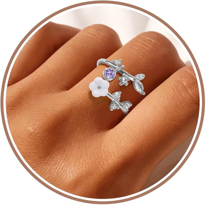 Gold Birthstone Rings for Women Non Tarnish Fashion Stackable Dainty 14KGold PlatedSilver/Rose Adjustable Emerald Green Ring Cubic Zirconia Gemstone Cute Pearl Shell Flower Promise Ring Engagement Birthday Gifts